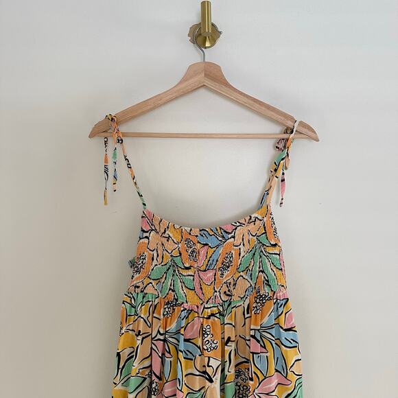 ASTR The Label Marlene Floral Print Smocked Sleeveless Maxi Dress Orange L - Picture 4 of 11